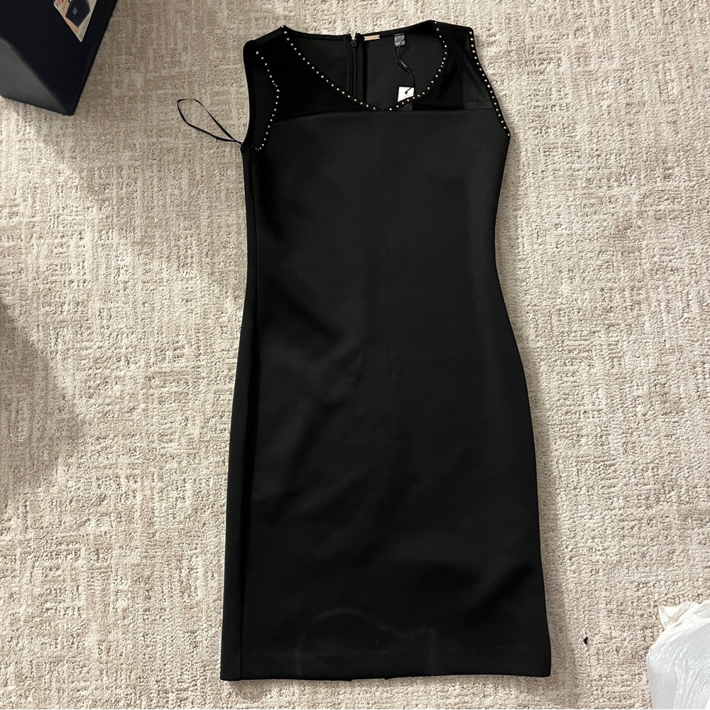 Tahari black studded v neck mini dress NEW